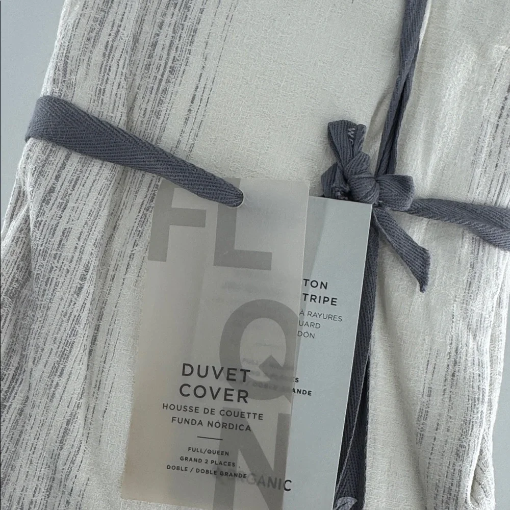 WEST ELM Linen Jacquard Stripe Duvet Cover Ombré Yellow, Pink, Gray Full NWT